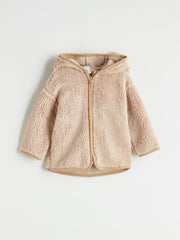 LCW Baby Beige Hooded Plush Baby Boy Cardigan