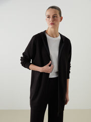 LCW Classic Black Hooded Oversize Women Zippered Sweatshirt