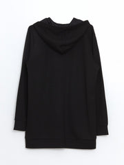 LCW Classic Black Hooded Oversize Women Zippered Sweatshirt