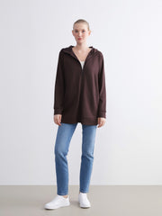 LCW Classic Black Hooded Oversize Women Zippered Sweatshirt