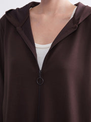 LCW Classic Black Hooded Oversize Women Zippered Sweatshirt