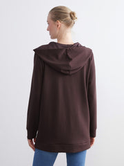 LCW Classic Black Hooded Oversize Women Zippered Sweatshirt