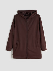 LCW Classic Black Hooded Oversize Women Zippered Sweatshirt