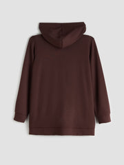 LCW Classic Black Hooded Oversize Women Zippered Sweatshirt