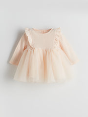 LCW Baby Beige Crew Neck Tutu Baby Girl Dress