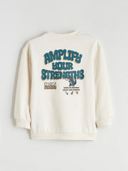 LCW Kids Beige Crew Neck Printed Boys Sweatshirt