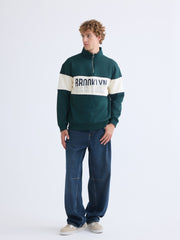 Xside Green Stand Collar Color Block Men Sweatshirt