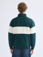 Xside Green Stand Collar Color Block Men Sweatshirt