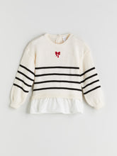 LCW Kids Ecru Crew Neck Striped Girls Knitwear Sweater