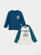 LCW Kids Beige Crew Neck Printed Long Sleeve BoyS T-Shirt 2-Pack