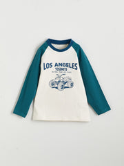 LCW Kids Beige Crew Neck Printed Long Sleeve BoyS T-Shirt 2-Pack