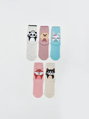 LCW Kids Gray Patterned Girls Ankle Socks 5-Pack