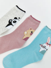 LCW Kids Gray Patterned Girls Ankle Socks 5-Pack