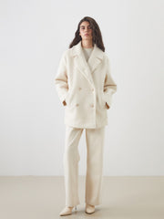 LCW Modest Ecru Double-Breasted Oversize Women Cashmere Coat