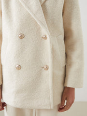 LCW Modest Ecru Double-Breasted Oversize Women Cashmere Coat