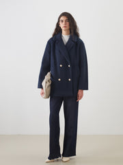 LCW Modest Ecru Double-Breasted Oversize Women Cashmere Coat