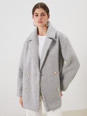 LCW Modest Ecru Double-Breasted Oversize Women Cashmere Coat