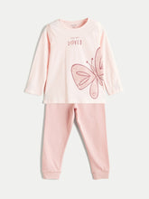 LCW Baby Pink Crew Neck Baby Girl T-Shirt And Sweatpants