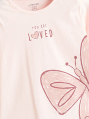 LCW Baby Pink Crew Neck Baby Girl T-Shirt And Sweatpants