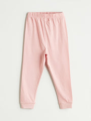LCW Baby Pink Crew Neck Baby Girl T-Shirt And Sweatpants