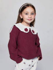 LCW Kids Burgundy Baby Collar Floral GirlS Knitwear Sweater