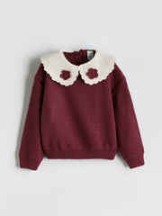 LCW Kids Burgundy Baby Collar Floral GirlS Knitwear Sweater