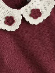 LCW Kids Burgundy Baby Collar Floral GirlS Knitwear Sweater