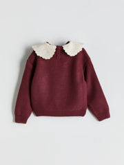 LCW Kids Burgundy Baby Collar Floral GirlS Knitwear Sweater