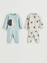 LCW Baby Blue Crew Neck Printed Baby Boy Pajama Set 2-Piece