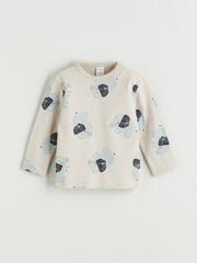 LCW Baby Blue Crew Neck Printed Baby Boy Pajama Set 2-Piece