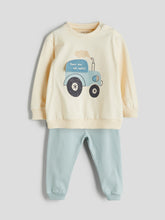 LCW Baby Beige Crew Neck Printed Baby Boy Sweatshirt And Tracksuit Bottom 2-Pack