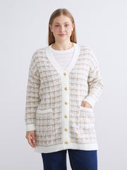 LCW Classic Brown V-Neck Patterned Women Knitwear Cardigan