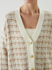 LCW Classic Brown V-Neck Patterned Women Knitwear Cardigan