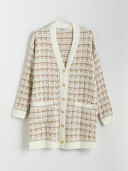 LCW Classic Brown V-Neck Patterned Women Knitwear Cardigan