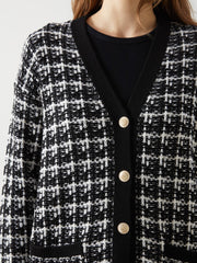 LCW Classic Brown V-Neck Patterned Women Knitwear Cardigan