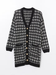 LCW Classic Brown V-Neck Patterned Women Knitwear Cardigan