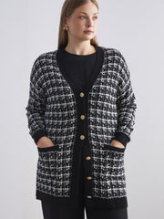 LCW Classic Brown V-Neck Patterned Women Knitwear Cardigan