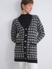 LCW Classic Brown V-Neck Patterned Women Knitwear Cardigan