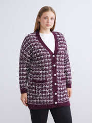 LCW Classic Brown V-Neck Patterned Women Knitwear Cardigan