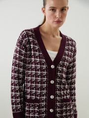LCW Classic Brown V-Neck Patterned Women Knitwear Cardigan