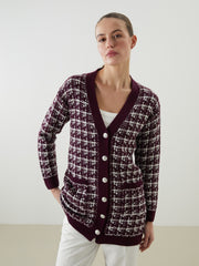 LCW Classic Brown V-Neck Patterned Women Knitwear Cardigan