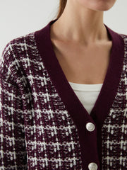 LCW Classic Brown V-Neck Patterned Women Knitwear Cardigan