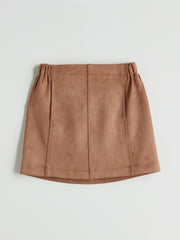 LCW Kids Brown Elastic Waist Suede Girl Skirt
