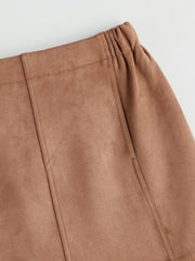 LCW Kids Brown Elastic Waist Suede Girl Skirt