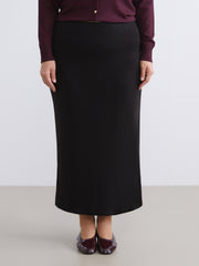 LCW Modest Black Elastic Waist Slit Knit Skirt