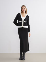 LCW Modest Black Elastic Waist Slit Knit Skirt