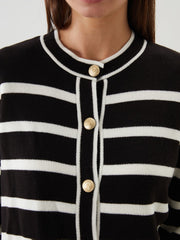 LCW Modest Black Crew Neck Striped Women Knitwear Cardigan