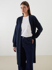 LCW Modest Navy Blue Shawl Collar Oversize Women Knitwear Cardigan