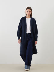 LCW Modest Navy Blue Shawl Collar Oversize Women Knitwear Cardigan