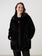 LCW Grace Black Hooded Women Thick Fur Coat